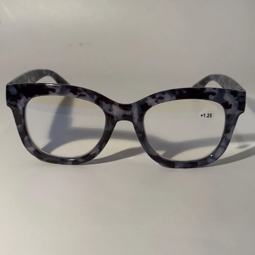 1566 Mona Reading Glasses 1.75 Black GrTortoise Readers Rounded Square Frame NWT